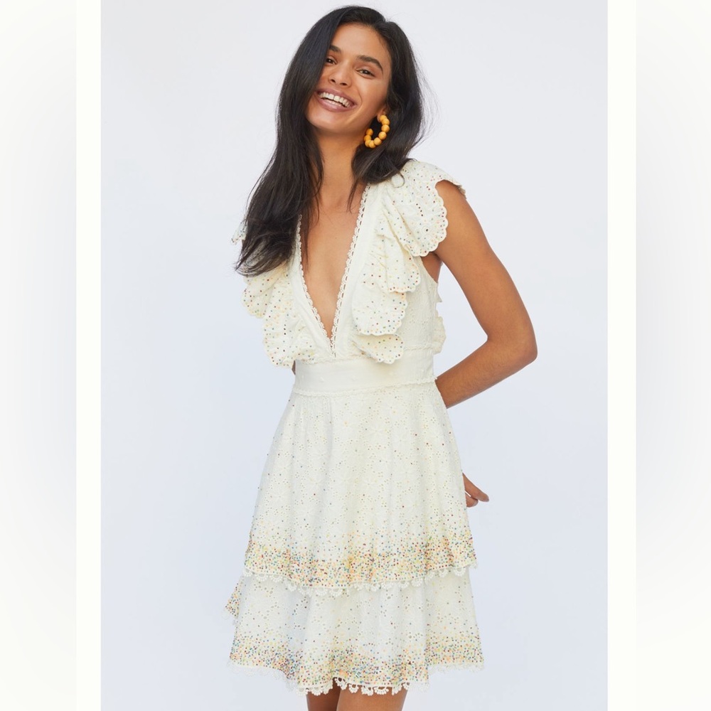 Farm Rio Beaded Eyelet Mini Dress
